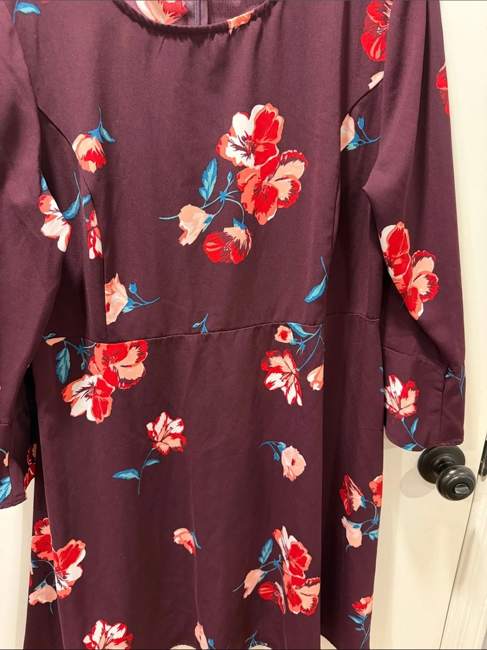 Old Navy Plum Floral Long Sleeve Dress with Red & Blue Accents